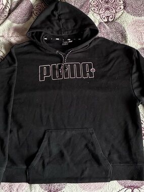 Puma Black Pink Logo Pullover Hoodie